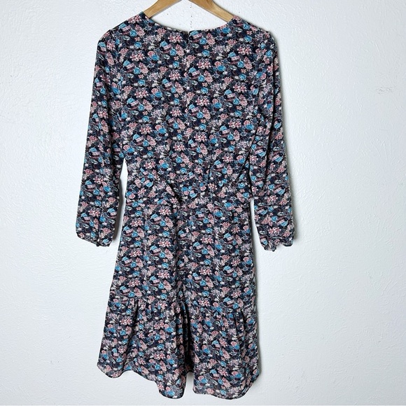 J. Crew Ruffle Hem Paisley Floral Midi Dress Sz 4 Ling Sleeve - Picture 6 of 8